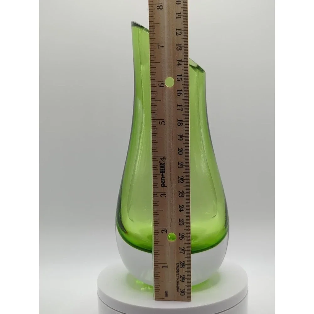 Tarnow Poland Green Art Glass Vase Mid Century Modern Murano Style 8